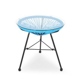 Chrissy Outdoor Modern Faux Rattan Side Table with Tempered Glass Top