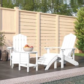 Patio Adirondack Chairs with Footstool & Table HDPE White