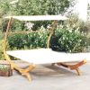 Patio Lounge Bed with Canopy 65"x79.9"x54.3" Solid Bent Wood Cream