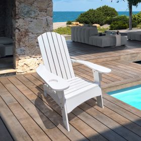 Outdoor or indoor Wood Adirondack chair with an hole to hold umbrella on the arm ; white