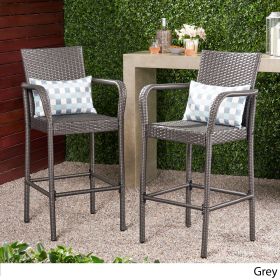 Stewart 30-Inch Outdoor Grey Wicker Barstool (Set of 2)