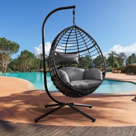 Egg Swing Chair with Stand; 300 LBS Capacity; With Comfortable Cushion; 37.4x37.4x76.77 (Grey)