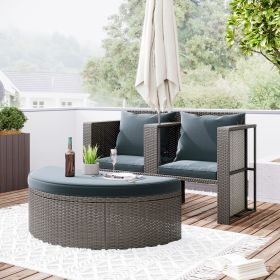 2-Piece All-Weather PE Wicker Conversation Set Rattan Sofa Set Outdoor Patio Half-moon Sectional Furniture Set w/ Side Table for Umbrella;  Gray Ratta