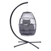 Outdoor Patio Wicker Folding Hanging Chair; Rattan Swing Hammock Egg Chair With C Type Bracket; With Cushion And Pillow