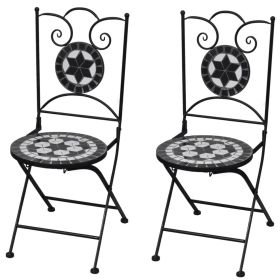 vidaXL Folding Bistro Chairs 2 pcs Ceramic Black and White