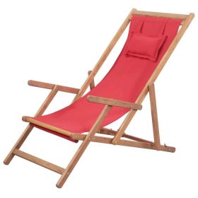 vidaXL Folding Beach Chair Fabric and Wooden Frame Red