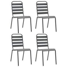 vidaXL Patio Chairs 4 pcs Slatted Design Steel Dark Gray