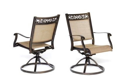 Swivel Rocker Chair, Cast Aluminum All-Weather Comfort Club Sling Arm Patio Dining Chair 2 Pcs/Set