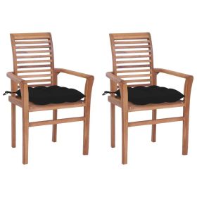 vidaXL Dining Chairs 2 pcs with Black Cushions Solid Teak Wood