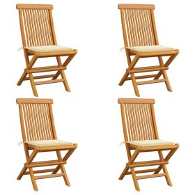 vidaXL Patio Chairs with Cream Cushions 4 pcs Solid Teak Wood