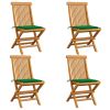 vidaXL Patio Chairs with Green Cushions 4 pcs Solid Teak Wood