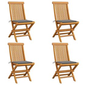 vidaXL Patio Chairs with Gray Cushions 4 pcs Solid Teak Wood