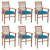 vidaXL Dining Chairs 6 pcs with Light Blue Cushions Solid Teak Wood