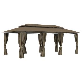 vidaXL Gazebo with Curtains 236.2"x117.3"x106.3" Taupe 0.6 oz/ftÂ¬â‰¤