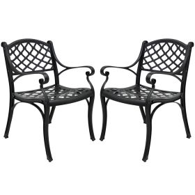 2 Piece Outdoor Dining Chairs; Cast Aluminum Chairs with Armrest; Patio Bistro Chair Set of 2 for Garden; Backyard (Lattice Design 2 Chairs)