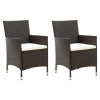 vidaXL Patio Chairs with Cushions 2 pcs Poly Rattan Brown