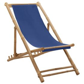 vidaXL Deck Chair Bamboo and Canvas Navy Blue