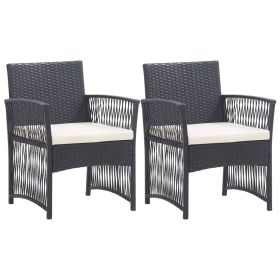 vidaXL Patio Armchairs with Cushions 2 pcs Black Poly Rattan