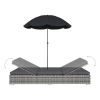 vidaXL Patio Lounge Bed with Umbrella Poly Rattan Gray