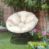 Papasan Chair;  360-degree Swivel Outdoor Papasan Chair with Beige Cushion and Durable Frame;  Comfy Circle Lounge Moon Chair