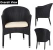 Outdoor Dining Wicker Chairs Patio Garden Furniture with Seat Cushions; Weave Rattan Armchair 1 PC (Black)