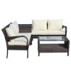 4 Piece Patio Sectional Wicker Rattan Outdoor Furniture Sofa Set with Storage Box Brown