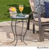 Harington Outdoor Blue & White Ceramic Tile Iron Frame Side Table