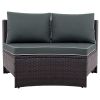 6 Pieces Outdoor Sectional Half Round Patio Rattan Sofa Set; PE Wicker Conversation Furniture Set w/ One Storage Side Table for Umbrella and One Multi