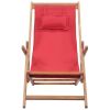 vidaXL Folding Beach Chair Fabric and Wooden Frame Red