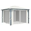 Gazebo with Curtain 118.1"x118.1" Cream Aluminum