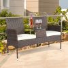 131*61*83cm Disassembled Iron Frame Brown Gradient Rattan Lover Chair