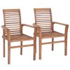 vidaXL Dining Chairs 2 pcs with Black Cushions Solid Teak Wood