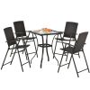 Outdoor Patio PE Wicker 5-Piece Counter Height Dining Table Set with Umbrella Hole and 4 Foldable Chairs