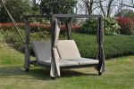 Direct Wicker Steel Rattan Lounger With Shade and Curtain Round Tube Version and Adjustable Back Outdoor Daybed