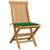 vidaXL Patio Chairs with Green Cushions 4 pcs Solid Teak Wood