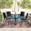 Outdoor Patio PE Wicker 5-Piece Counter Height Dining Table Set with Umbrella Hole and 4 Foldable Chairs