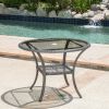 Hopp Outdoor Coastal Gray Wicker Side Table with Tempered Glass Top