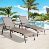 Patio Outdoor Chaise Lounge Chairs;  Folding Sling Reclining Chaise Lounger Chair Fit Beach Yard Pool Patio with 5 Adjustable Positions;  Brown Frame