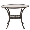 Hopp Outdoor Coastal Gray Wicker Side Table with Tempered Glass Top Brown