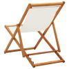 vidaXL Folding Beach Chair Eucalyptus Wood and Fabric Cream White