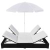 vidaXL Patio Lounge Bed with Umbrella Poly Rattan Black