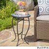 Harington Outdoor Blue & White Ceramic Tile Iron Frame Side Table