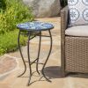 Harington Outdoor Blue & White Ceramic Tile Iron Frame Side Table