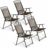 Set of 4 Patio Folding Sling Chairs Steel Camping Deck