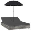 vidaXL Patio Lounge Bed with Umbrella Poly Rattan Gray