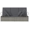 vidaXL Convertible Sun Bed with Cushions Poly Rattan Dark Gray