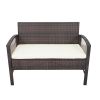 4 PCs Outdoor Patio Furniture Sofa Conversation Sets PE Rattan Wicker Sofa Chair Set Cushioned Seat with Glass Tabletop Coffee Table with Soft Cushion