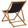 vidaXL Folding Beach Chair Eucalyptus Wood and Fabric Black