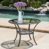 Hopp Outdoor Coastal Gray Wicker Side Table with Tempered Glass Top