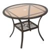 Hopp Outdoor Coastal Gray Wicker Side Table with Tempered Glass Top Brown